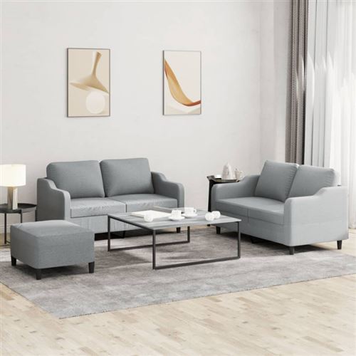 Ensemble de canapés 3 pcs avec coussins Gris clair Tissu
