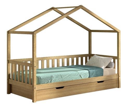 Lit Cabane Dallas Chêne 90x200 + Tiroir
