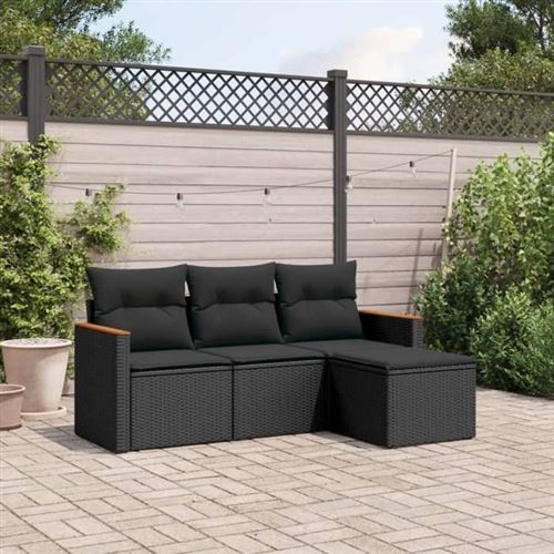 Non Communiqué Noir Vidaxl Salon De Jardin Avec Coussins 4 Pcs, Canapés De Terrasse, Ensemble De Meubles De Patio, Mobilier D'extérieur, 3258303