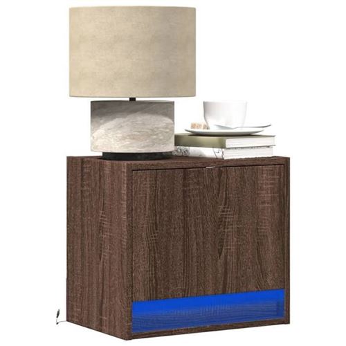 vidaXL Tables de chevet murales avec lumières LED 2 pcs chêne marron, table de chevet flottante, support de téléphone, table 852088