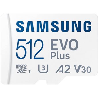 Carte Mémoire Micro SD Samsung Evo Plus 512 Go Micro SDXC MB-MC512KA/EU U3  Classe 10 A2 130 Mo/s avec Adaptateur Version 2021 - Carte mémoire micro SD  - Achat & prix