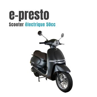 e-presto - noir mat - Scooter électrique 50cc easy-Watts - 3 000 Watts - 72 V 56 Ah (4 kWh) - 90 à 110 km d'autonomie - 1