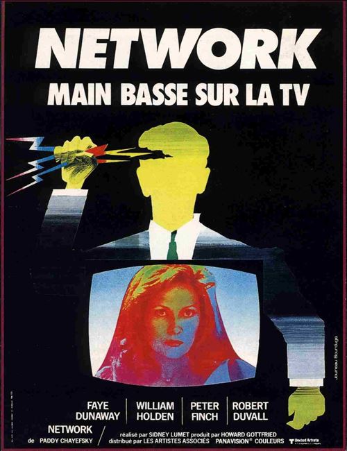 Network, main basse sur la télévision - 1977 - Sidney Lumet avec Faye Dunaway - 116x158cm - Affiche de cinéma originale pliée