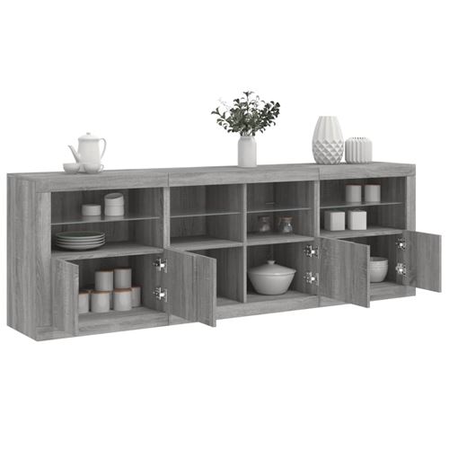 vidaXL Buffet avec lumières LED sonoma gris 202x37x67 cm