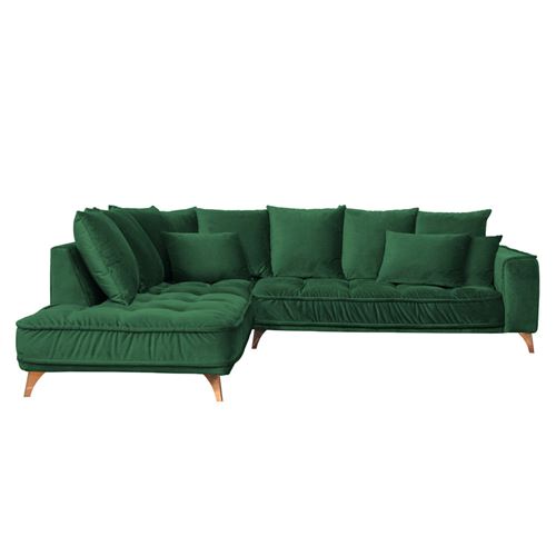 Canap&eacute; Velours Angle Gauche Vert Altamo - 4 Places - Vert