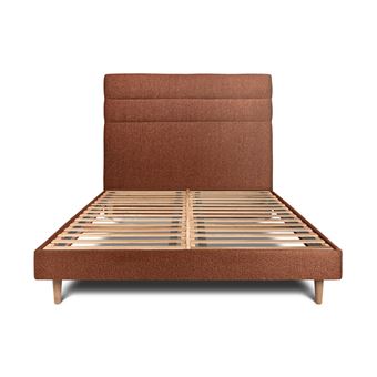 Lit 180x200cm avec tête de lit lignes bouclette et sommier kit Terracotta - Hauteur totale : 29cm - 1