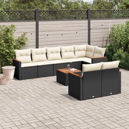 Non Communiqué Noir Vidaxl Salon De Jardin Avec Coussins 9 Pcs, Canapés De Terrasse, Ensemble De Meubles De Patio, Mobilier D'extérieur, 3258556