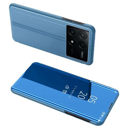 Housse pour Xiaomi Redmi K70E 5G / Poco X6 Pro 5G - etui coque portefeuille clear view miroir + verre trempe - BLEU - htdmobiles