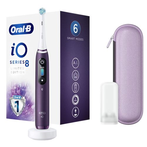  Oral-b io 8 etui de voyage + porte brossette - violette - brosse &agrave; dents &eacute;lectrique