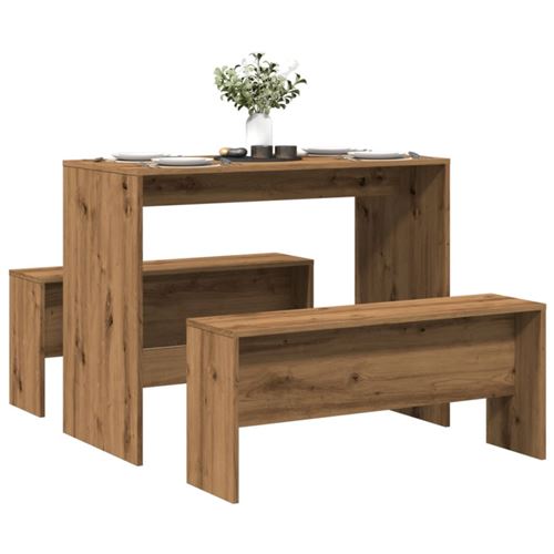 Ensemble table à manger et bancs 3 pcs bois d ingénierie