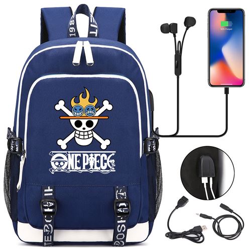 Sac à dos college One Piece avec port de chargement 44*15*30cm Portgas D. Ace - Bleu