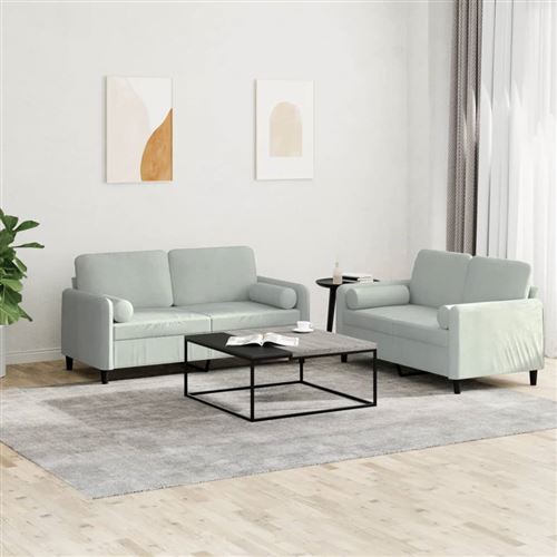 Non Communiqué Gris Clair Vidaxl Ensemble De Canapés 2 Pcs Avec Coussins Velours