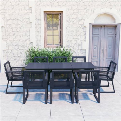 Ensemble à manger d extérieur 9 pcs Rotin PVC Noir