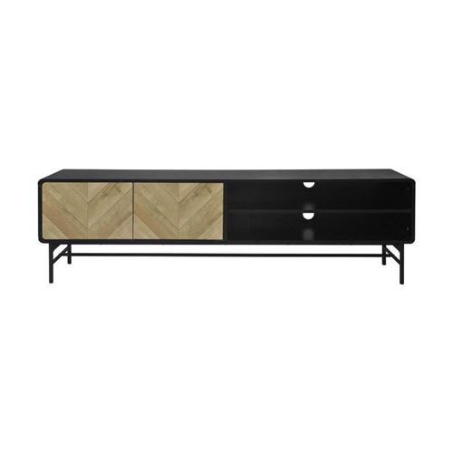 Meuble TV 2 portes - Bois et metal noir - L 180 x P 40 x H 52 - BROOKLYN