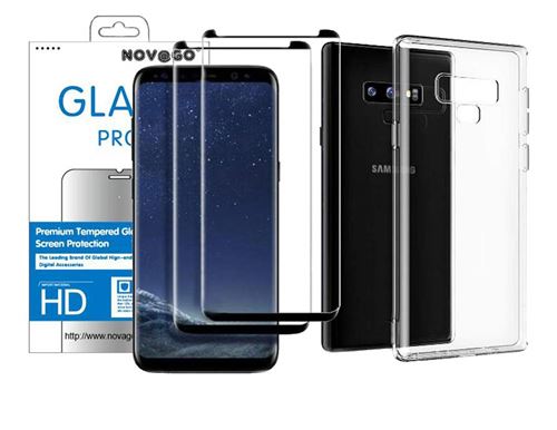 Novago Compatible avec Samsung Galaxy Note 9 (Pack 3 en 1) 2 Films écran en Verre trempé incurvé 3D +1 Coque Gel Transparent Solide Anti Choc