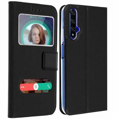 iPomcase Étui en cuir éco de protection double fenêtre pour Honor 20 -Noir