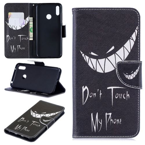 Etui en PU impression de motifs ne touchez pas à mon téléphone pour votre Huawei Y7 (2019)