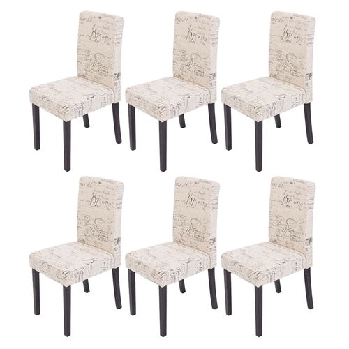 Lot de 6 chaises de séjour Littau, tissu words fabric, pieds foncés