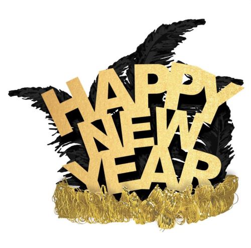 Amscan diadème Bonne année 22 cm plumes or