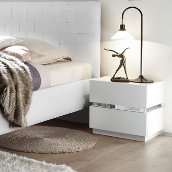 Table De Chevet Laque Blanc Et Chrome Alfa L 55 X P 40 X H 49 Cm