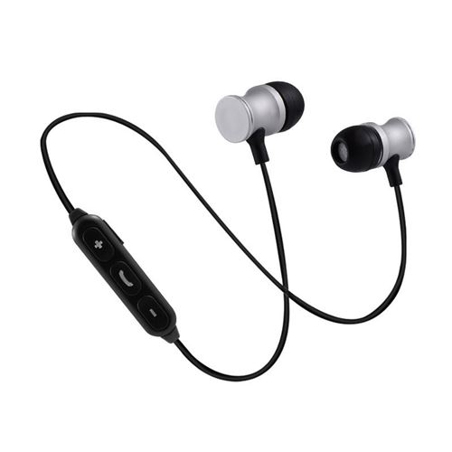 Ecouteurs Bluetooth Metal pour LG K10 4G Smartphone Sans Fil Telecommande Son Main Libre INTRA-AURICULAIRE Universel (ARGENT)