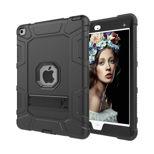 Coque en TPU hybride anti-poussière 2 en 1 détachable antichoc avec béquille tout noir pour votre Apple iPad Air 2(iPad 6)