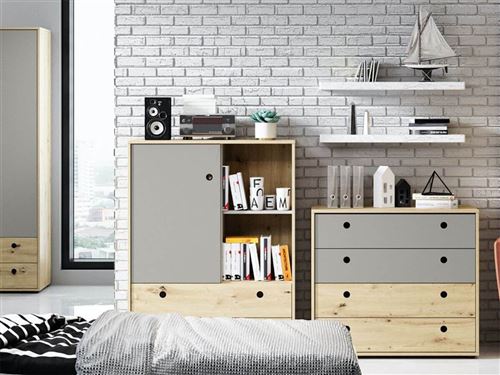 BOBOCHIC Buffet haut 90 cm KOUKA Chêne et gris