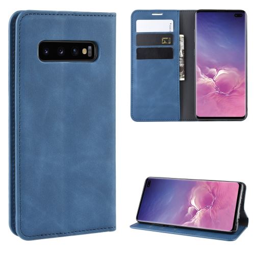 Etui en PU millésime auto-absorbé bleu pour votre Samsung Galaxy S10 Plus