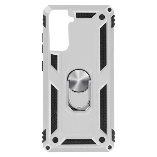 Coque pour Samsung Galaxy S21 Plus Antichoc Bi-matière Bague Support Vidéo argenté