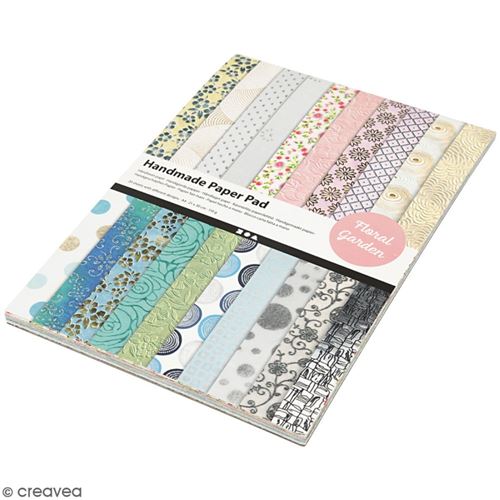 Bloc de papier en relief et fait main - A4 - Jardin fleuri - 20 pcs