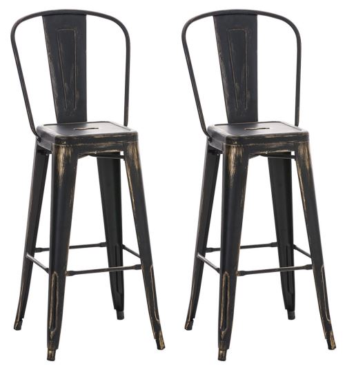 Lot de 2 tabourets de bar Aiden en métal , Noir-Or
