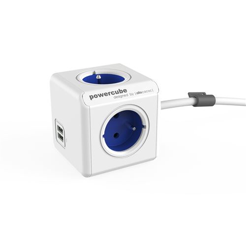 Allocacoc Bleu Powercube Câble D'extension Extended, 4 Prises, 2 X Usb 1,5 M,
