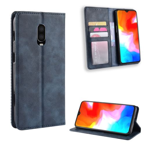 Etui en PU style vintage avec support bleu pour votre OnePlus 6T