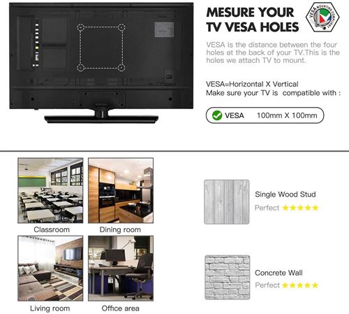 Support Mural TV Perlegear pour télévision de 10 à 35 Pouces - Support TV  pivotant et Extension maximale 43.59cm à écran Plat LED, LCD et OLED  jusqu'à 20KG VESA 100X100 mm 