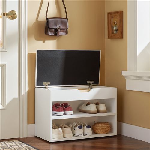Banc de Rangement à chaussures 2 étages avec coussin Commode à Chaussures confortable- blanc SoBuy® FSR25-W