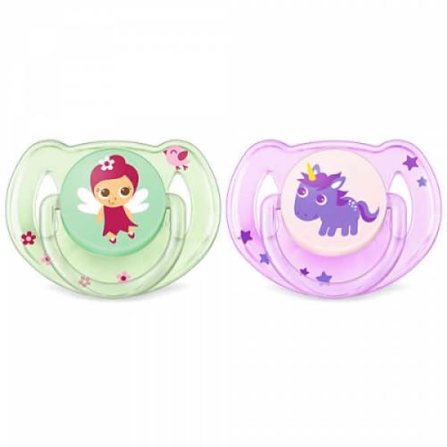 Lot de 2 sucettes silicone licorne et fée 6-18 mois - philips avent
