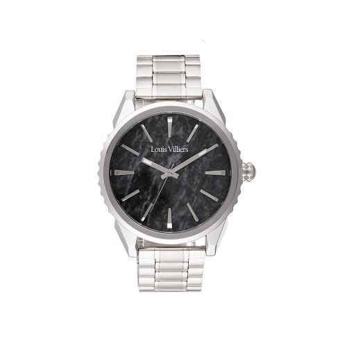 Montre Homme Louis Villiers Cadran 42mm En Acier Noir Et Bracelet Argenté En Acier LV2062