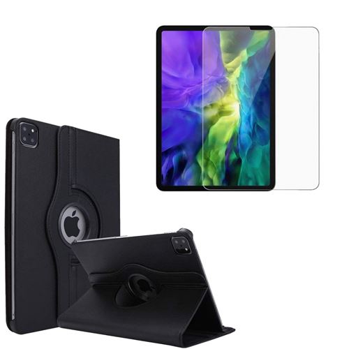 Housse Etui Noir pour Apple iPad pro 11 2020 Coque avec Support Rotatif 360° et Film de protection en verre trempé