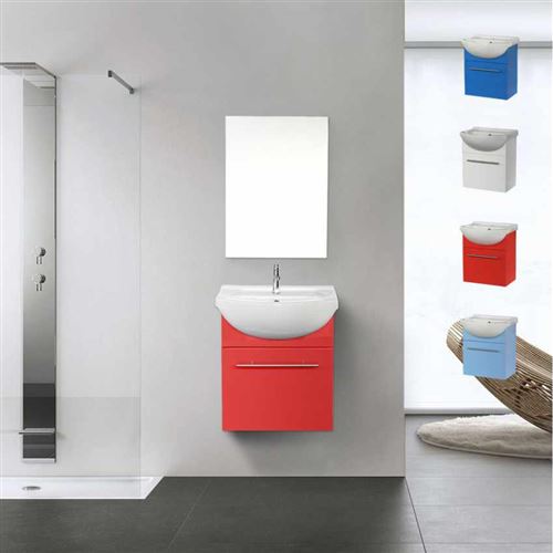 Déco pour la salle de bain Complet de Meuble Évier et Miroir en Céramique et Acier Inox, Couleur: Rouge