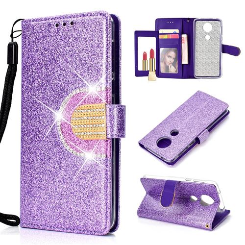 Etui en PU décor strass scintillant avec miroir violet pour votre Motorola Moto E5/G6 Play