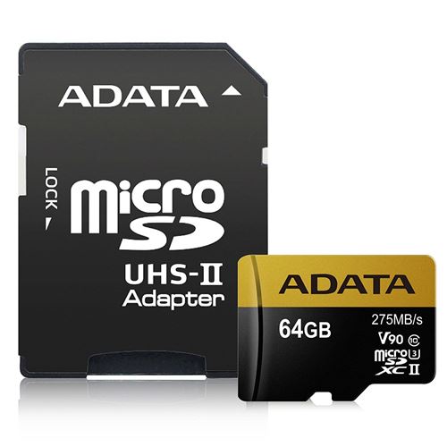 ADATA Premier ONE V90 64Go MicroSDXC UHS-II Classe 10 mémoire flash - Mémoires flash (64 Go, MicroSDXC, Classe 10, UHS-II, 275 Mo/s, Noir, Or)