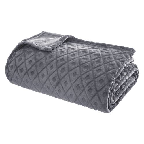 Atmosphera - Plaid en flanelle détails losanges en 3D - 230x180 cm - Gris