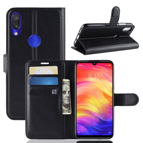 Etui en PU litchi avec support noir pour votre Xiaomi Redmi Note 7