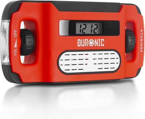 Duronic Apex Radio AM / FM à dynamo / solaire / USB avec alarme / lampe torche / horloge - Aucune pile nécessaire