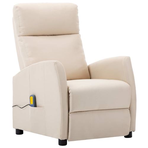 vidaXL Fauteuil de massage inclinable Crème Tissu