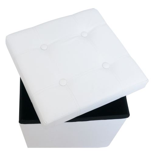Ottoman avec Espace de Stockage, Banc Pliant, Finition piquée et capitonnée, 38 x 38 x 38 cm, Blanc, Charge maximale: 150 kg