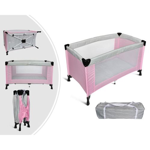 Leogreen - Parc de Jeu pour Bébé, Lit Parapluie Pliable, Standard CE, 125 x 65 x 76 cm, Gris/Rose, Taille déployée: 125 x 76 x 65 cm