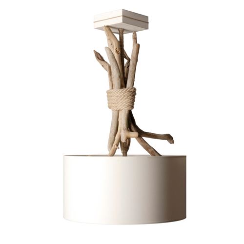 Suspension luminaire ronde en bois flotté - Personnalisable - Fabriqué à la main en France (Blanc) - couleuretpersonnalisation : Blanc avec personnalisation
