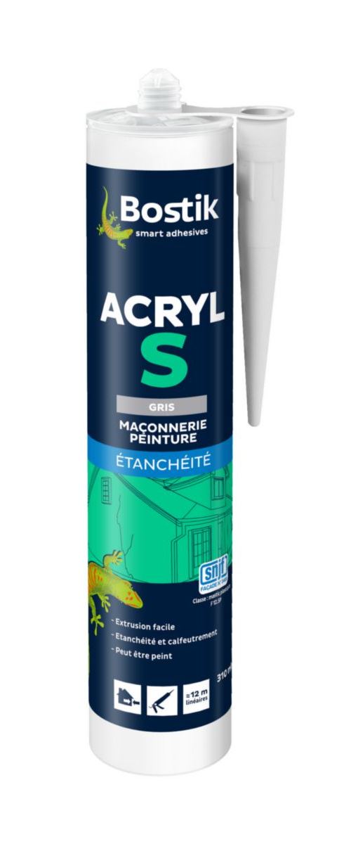 Mastic acrylique BOSTIK Acryl S - Gris - Cartouche 310 ml - 30613664