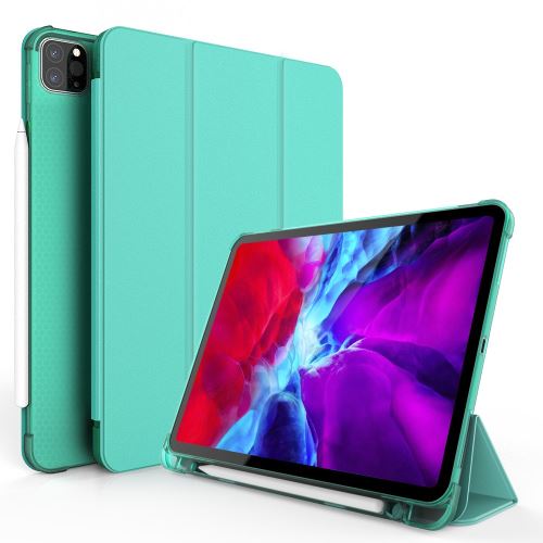 Etui en PU + TPU triple avec support et porte-stylo cyan pour Apple iPad Pro 11 pouces (2020)